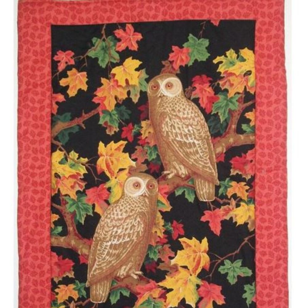 Handmade Quilt Wall Hanging Owls Keeping Watch In The Autumn Night Fall